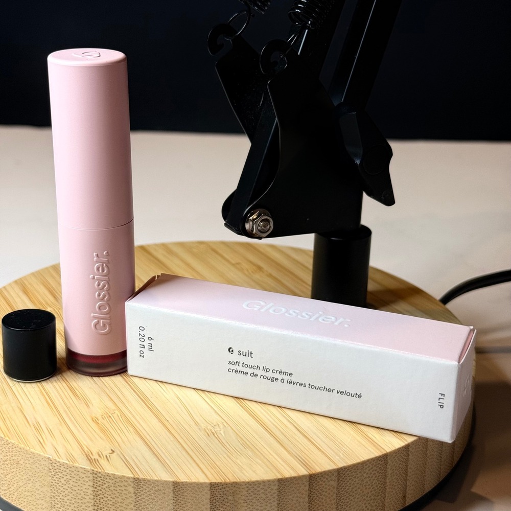 Glossier • Suit • Soft Touch Lip Creme • Flip • Berry Red Full Size • New Boxed